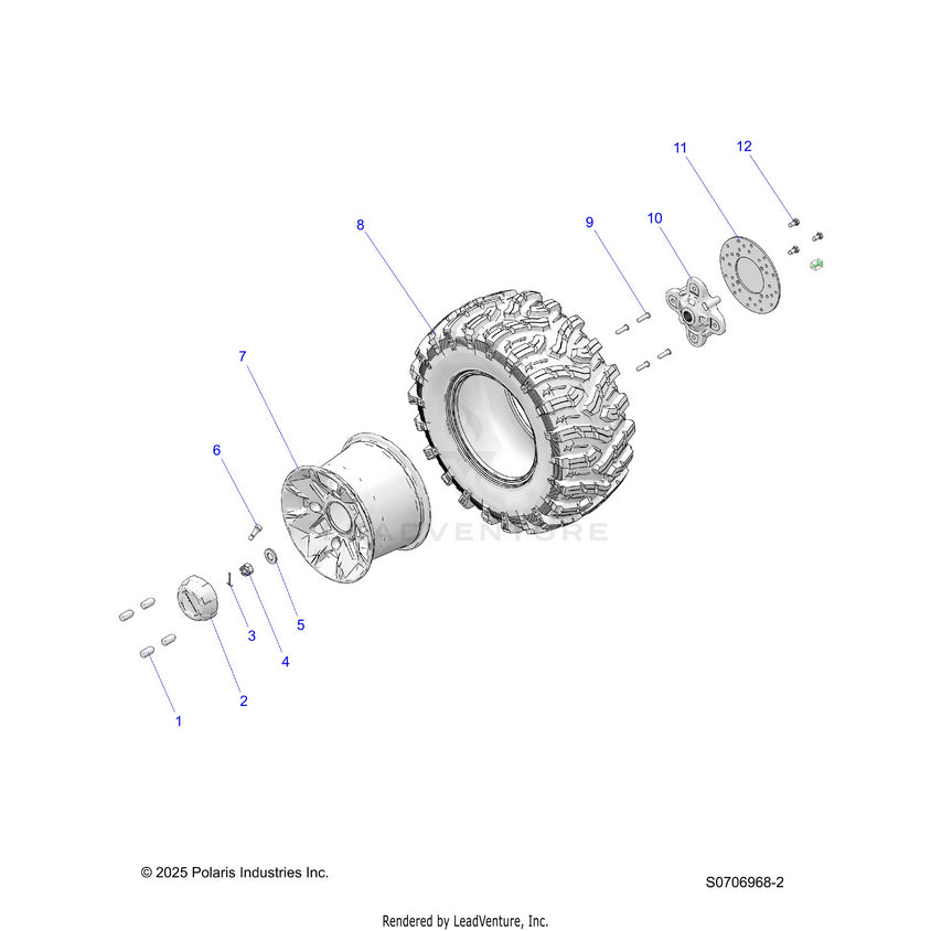 An Image of a Genuine Polaris Parts Schematic Diagram showing the schematic - WHEELS: REAR PREMIUM - 2026 POLARIS RANGER 570 CREW NORTHSTAR
