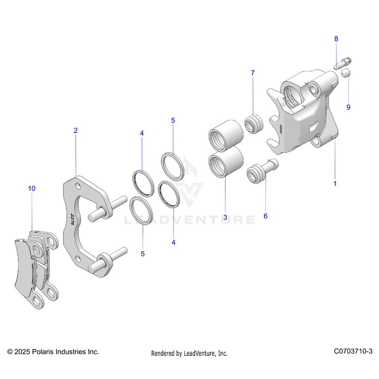 An Image of a Genuine Polaris Parts Schematic Diagram showing the schematic - BRAKES: REAR CALIPER - 2025 POLARIS GENERAL XP 4 1000 SPORT