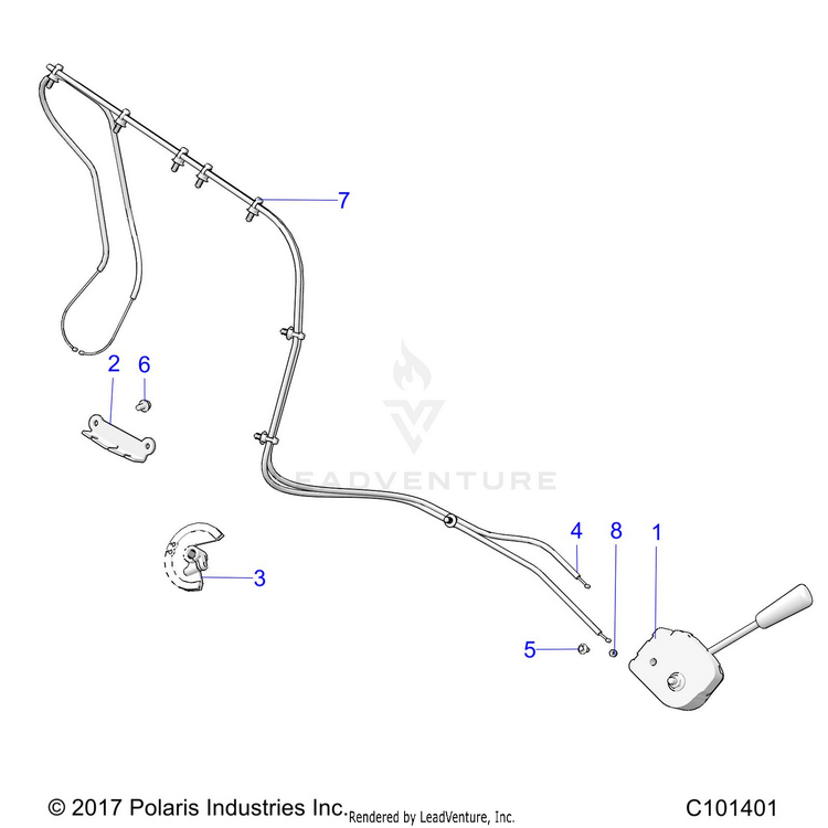 An Image of a Genuine Polaris Parts Schematic Diagram showing the schematic - DRIVE TRAIN: SHIFT LEVER - 2019 POLARIS RANGER 150 EFI