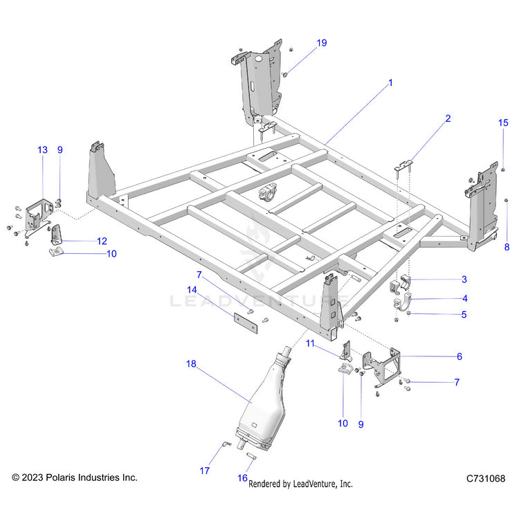 An Image of a Genuine Polaris Parts Schematic Diagram showing the schematic - BODY: BOX MOUNTING - 2026 POLARIS RANGER XD 1500 NORTHSTAR ULTIMATE