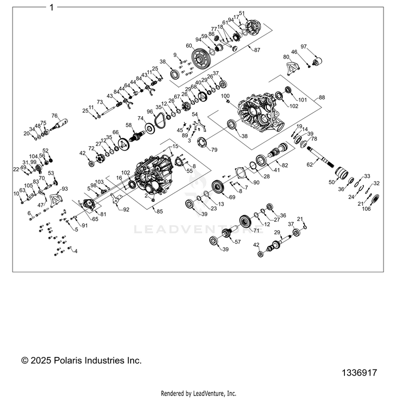 An Image of a Genuine Polaris Parts Schematic Diagram showing the schematic - DRIVE TRAIN: MAIN GEARCASE INTERNALS - 2026 POLARIS RANGER 500