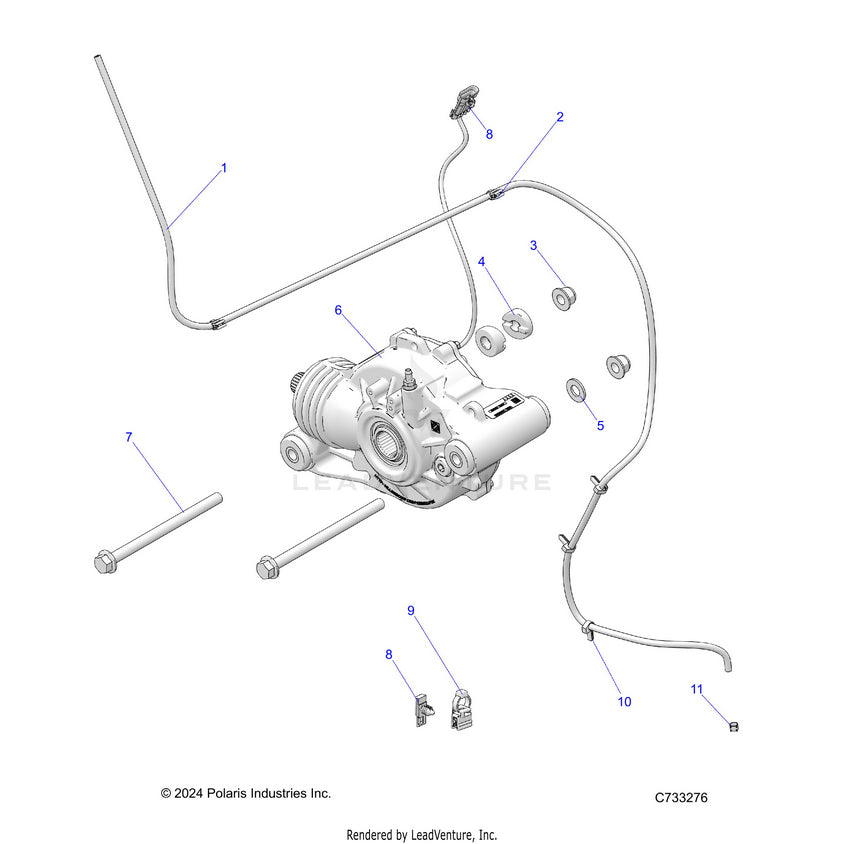 An Image of a Genuine Polaris Parts Schematic Diagram showing the schematic - DRIVE TRAIN: FRONT GEARCASE MOUNTING - 2025 POLARIS RANGER 1000 XP CREW WATERFOWL