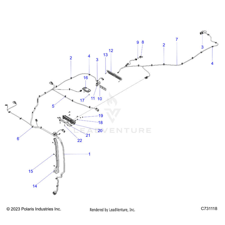 An Image of a Genuine Polaris Parts Schematic Diagram showing the schematic - ELECTRICAL: WIRE HARNESS ROOF - 2025 POLARIS RANGER XD 1500 NORTHSTAR CREW