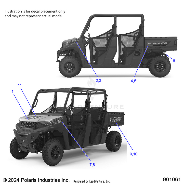 An Image of a Genuine Polaris Parts Schematic Diagram showing the schematic - BODY: DECALS GRAPHIC - 2025 POLARIS RANGER 570 CREW