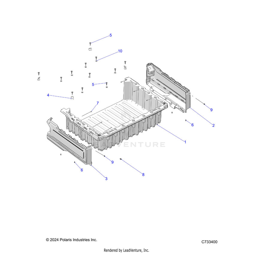 An Image of a Genuine Polaris Parts Schematic Diagram showing the schematic - BODY: BOX - 2025 POLARIS RANGER 570 CREW