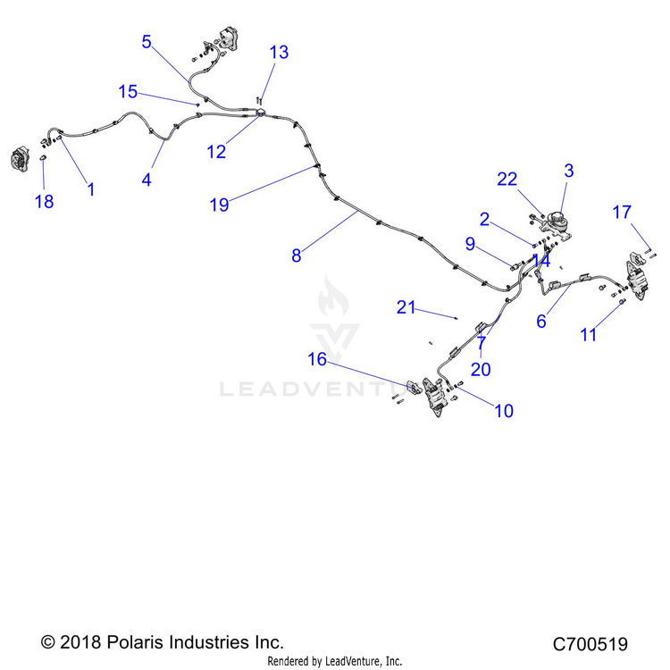 An Image of a Genuine Polaris Parts Schematic Diagram showing the schematic - BRAKES: BRAKE LINES & MASTER CYLINDER - 2019 POLARIS RANGER CREW XP 1000 NORTHSTAR