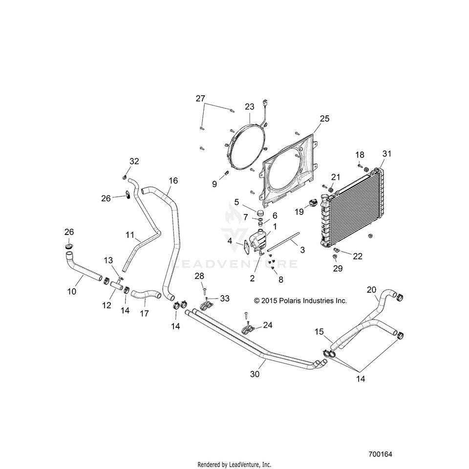 An Image of a Genuine Polaris Parts Schematic Diagram showing the schematic - ENGINE: COOLING SYSTEM - 2015 POLARIS RANGER CREW 570 EFI