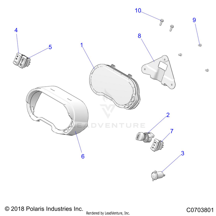 An Image of a Genuine Polaris Parts Schematic Diagram showing the schematic - ELECTRICAL: DASH INSTRUMENTS AND CONTROLS - 2021 POLARIS GENERAL XP 4 1000 DELUXE RIDE COMMAND TRAIL