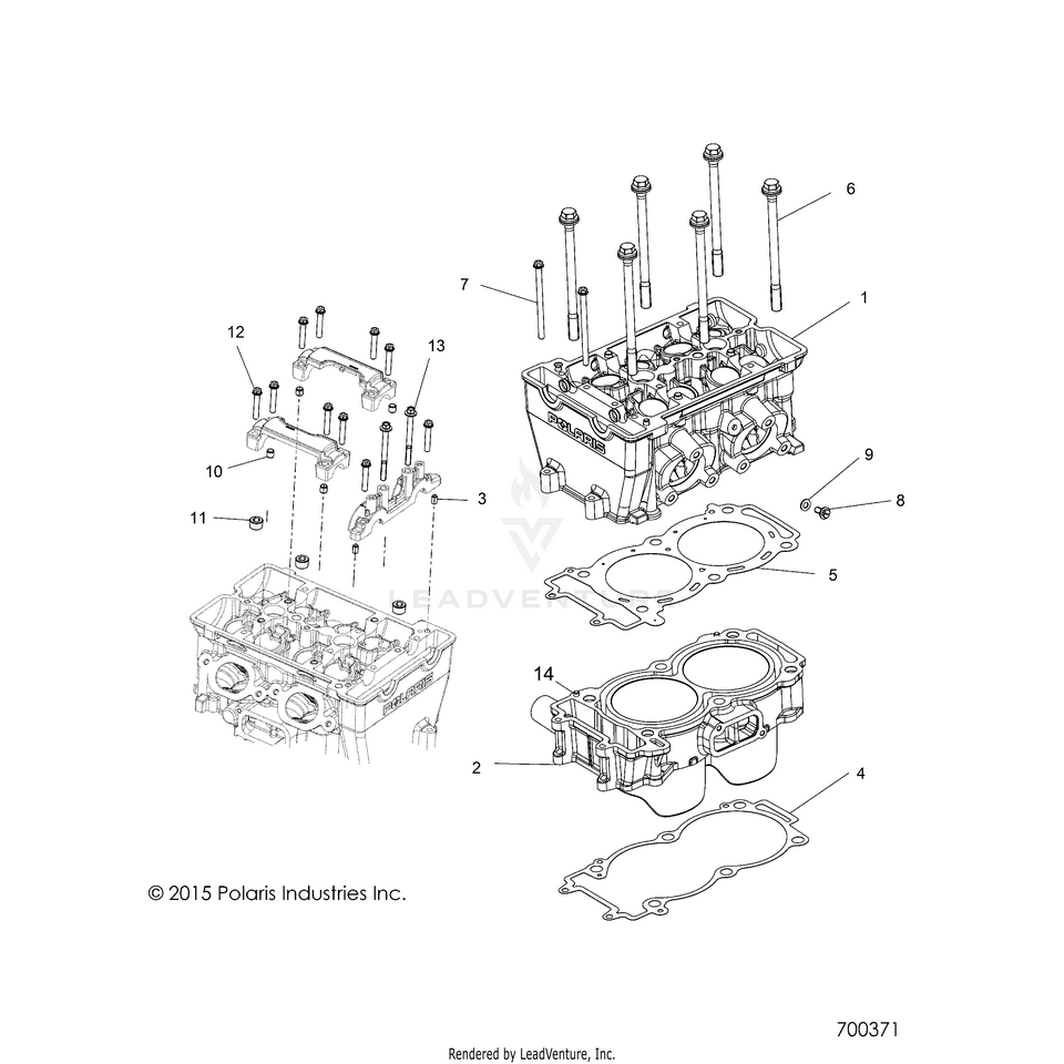 An Image of a Genuine Polaris Parts Schematic Diagram showing the schematic - ENGINE: CYLINDER & HEAD - 2019 POLARIS RANGER 900 XP