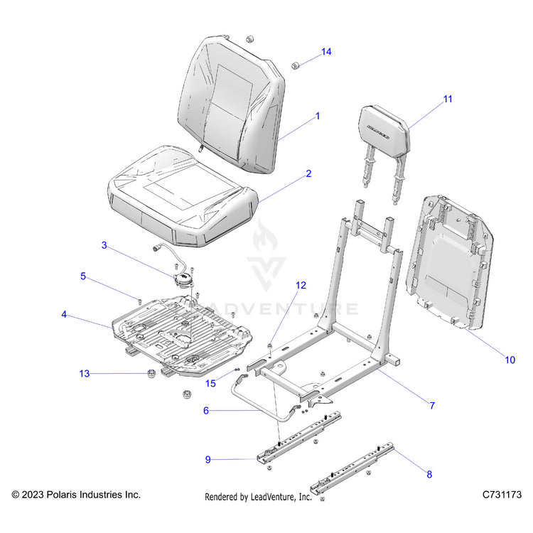 An Image of a Genuine Polaris Parts Schematic Diagram showing the schematic - BODY: SEAT ASSEMBLY DRIVER - 2026 POLARIS RANGER XD 1500 NORTHSTAR ULTIMATE