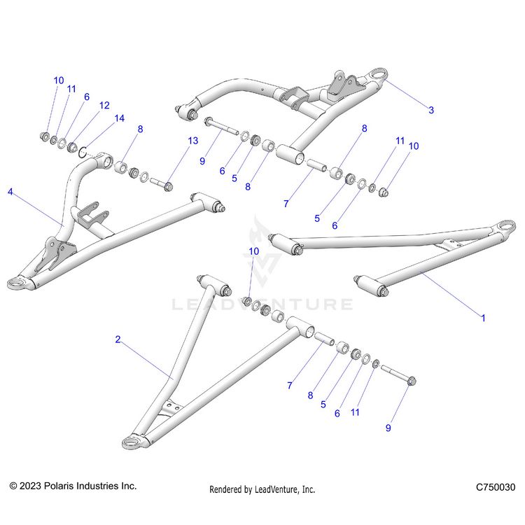 An Image of a Genuine Polaris Parts Schematic Diagram showing the schematic - SUSPENSION: FRONT CONTROL ARMS - 2024 POLARIS GENERAL 1000 SPORT