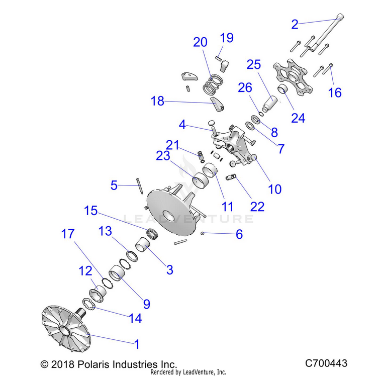 An Image of a Genuine Polaris Parts Schematic Diagram showing the schematic - DRIVE TRAIN: PRIMARY CLUTCH - 2020 POLARIS RANGER XP 1000 NORTHSTAR FACTORY CHOICE