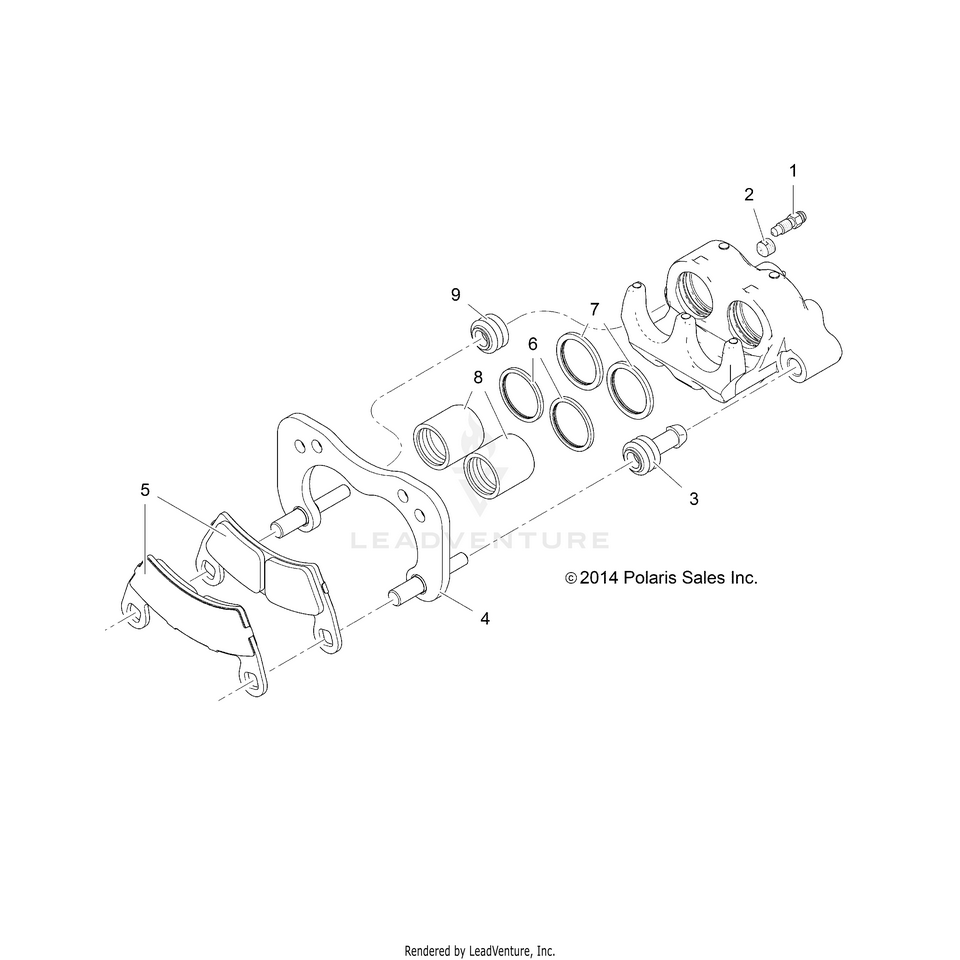 An Image of a Genuine Polaris Parts Schematic Diagram showing the schematic - BRAKES: REAR CALIPER - 2015 POLARIS RANGER 800 6X6
