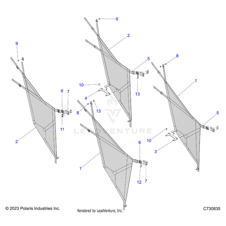 An Image of a Genuine Polaris Parts Schematic Diagram showing the schematic - BODY: SIDE NETS - 2024 POLARIS RANGER 570 CREW