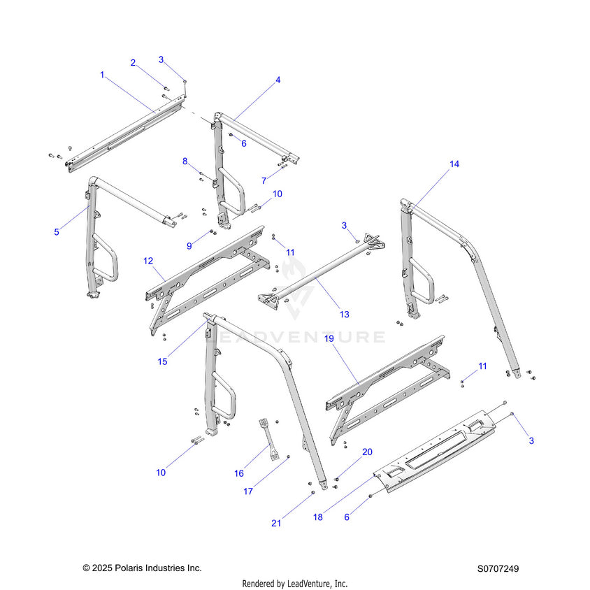 An Image of a Genuine Polaris Parts Schematic Diagram showing the schematic - CHASSIS: CAB FRAME - 2026 POLARIS RANGER 570 CREW