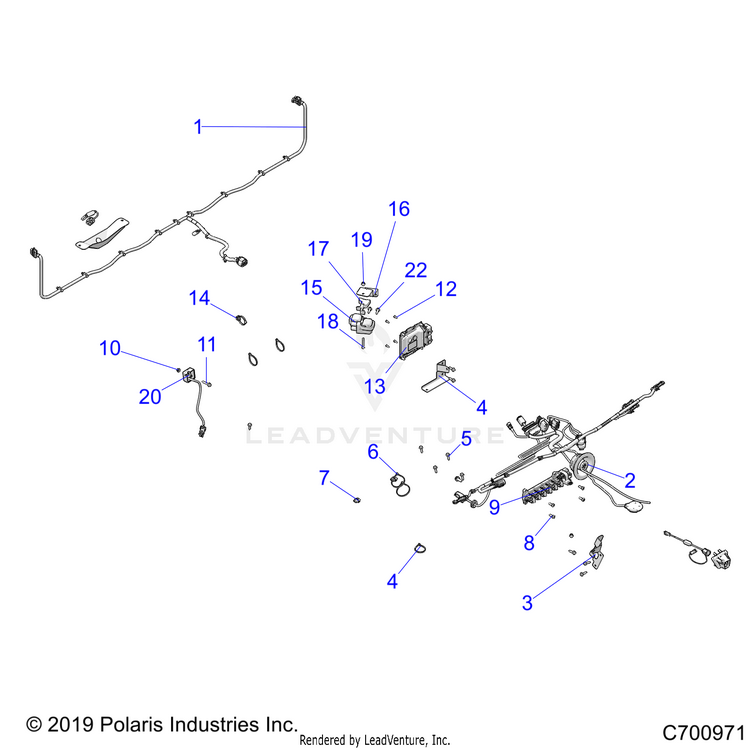 An Image of a Genuine Polaris Parts Schematic Diagram showing the schematic - ELECTRICAL: WIRE HARNESS COMPONENTS - 2021 POLARIS RANGER XP 1000 EPS NORTHSTAR