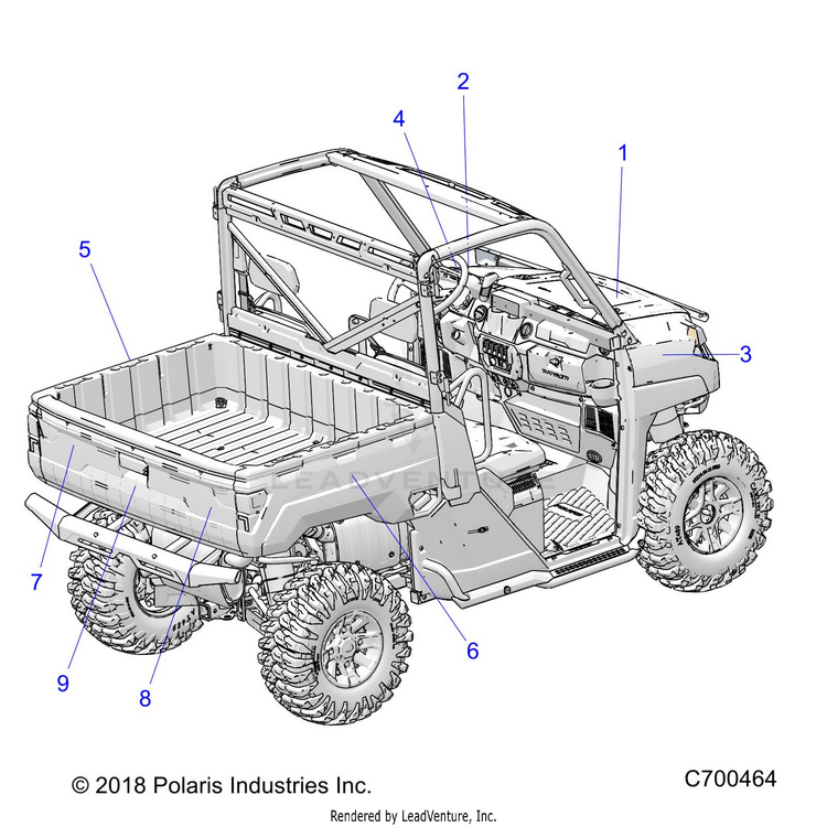 An Image of a Genuine Polaris Parts Schematic Diagram showing the schematic - BODY: DECALS GRAPHIC - 2019 POLARIS RANGER XP 1000 NORTHSTAR FACTORY CHOICE