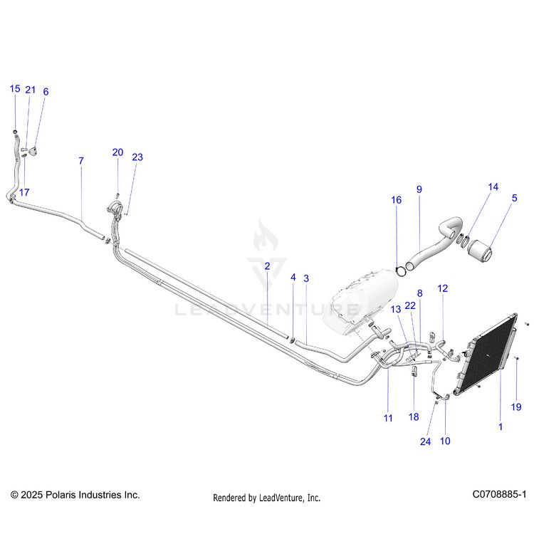 An Image of a Genuine Polaris Parts Schematic Diagram showing the schematic - BODY: HVAC CONDENSER AND HOSE ROUTINGS - 2026 POLARIS XPEDITION ADV 5 NORTHSTAR