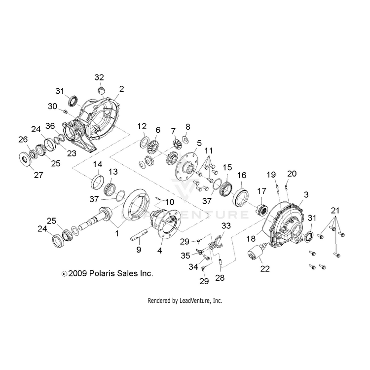 An Image of a Genuine Polaris Parts Schematic Diagram showing the schematic - DRIVE TRAIN: REAR GEARCASE - 2016 POLARIS RANGER 800 6X6