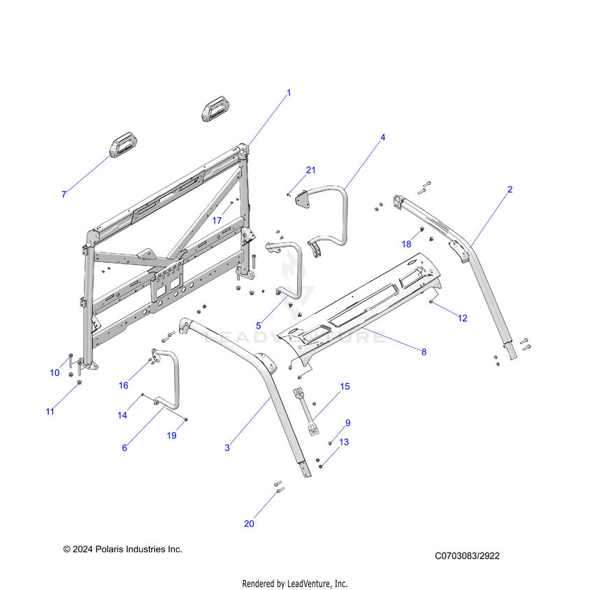 An Image of a Genuine Polaris Parts Schematic Diagram showing the schematic - CHASSIS: CAB FRAME - 2026 POLARIS RANGER 1000 EPS