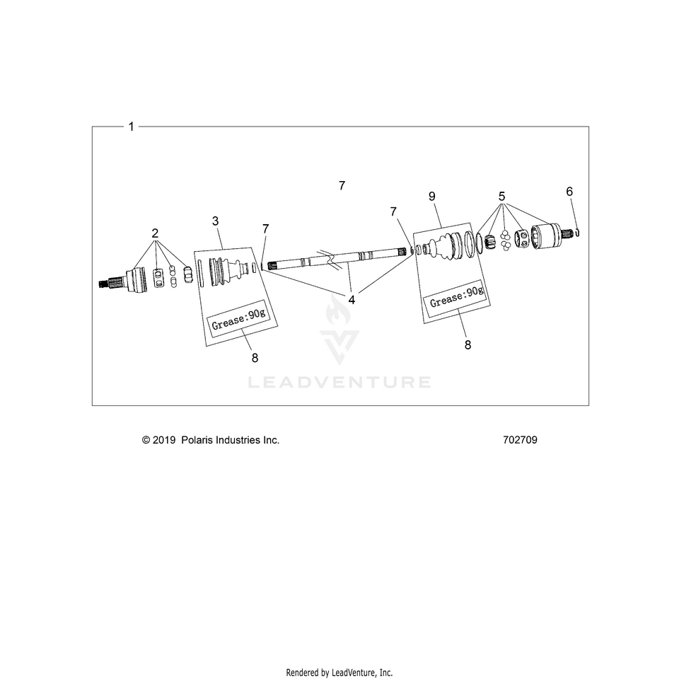 An Image of a Genuine Polaris Parts Schematic Diagram showing the schematic - DRIVE TRAIN: FRONT HALF SHAFT - 2022 POLARIS GENERAL XP SPORT 1000