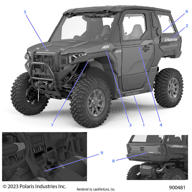 An Image of a Genuine Polaris Parts Schematic Diagram showing the schematic - BODY: DECALS GRAPHICS - 2024 POLARIS XPEDITION ADV NORTHSTAR
