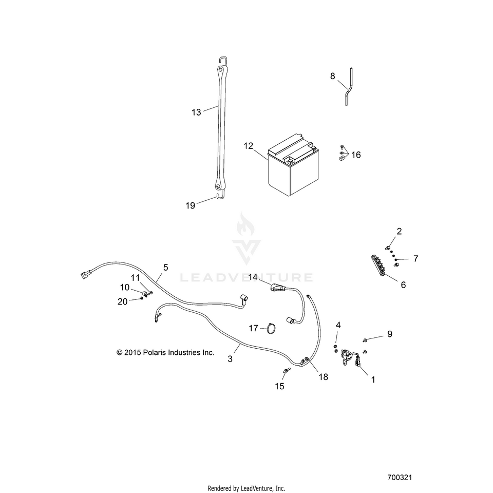 An Image of a Genuine Polaris Parts Schematic Diagram showing the schematic - ELECTRICAL: BATTERY - 2016 POLARIS RANGER CREW 570 EFI