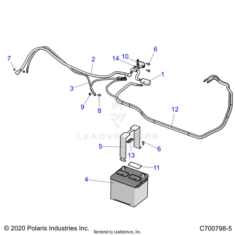 An Image of a Genuine Polaris Parts Schematic Diagram showing the schematic - ELECTRICAL: BATTERY - 2021 POLARIS GENERAL 1000 DELUXE RIDE COMMAND