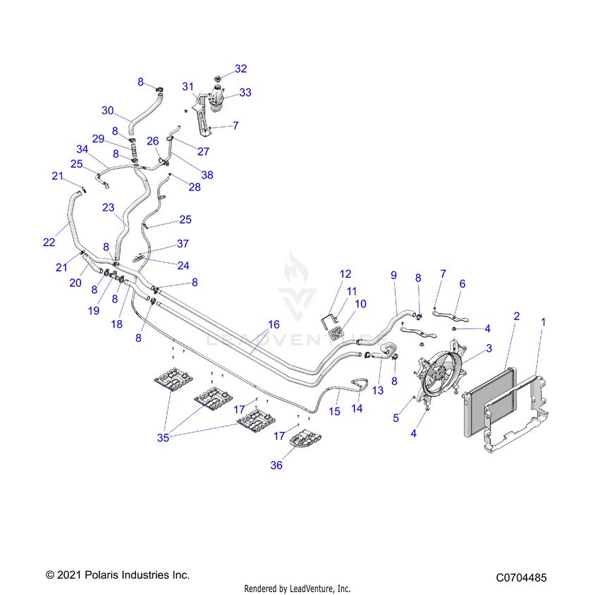An Image of a Genuine Polaris Parts Schematic Diagram showing the schematic - ENGINE: COOLING - 2024 POLARIS XPEDITION XP5 ULTIMATE