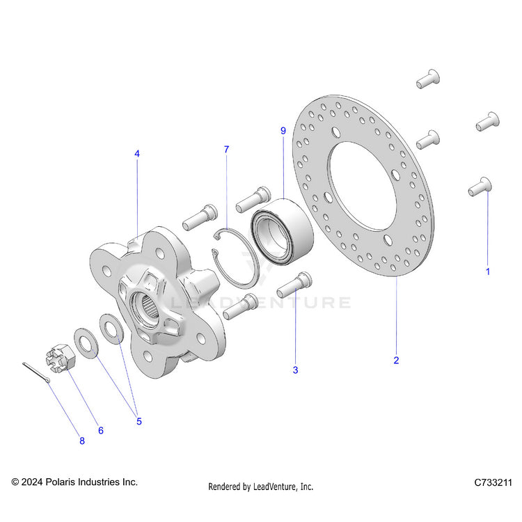 An Image of a Genuine Polaris Parts Schematic Diagram showing the schematic - SUSPENSION: FRONT HUB - 2020 POLARIS RANGER 1000 FULL SIZE