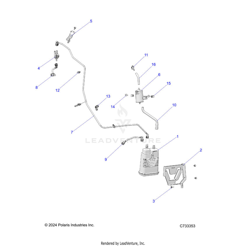 An Image of a Genuine Polaris Parts Schematic Diagram showing the schematic - FUEL: SYSTEM EVAP - 2025 POLARIS RANGER 1000