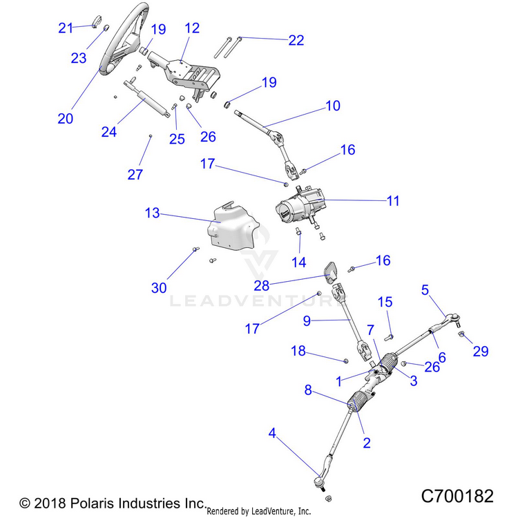 An Image of a Genuine Polaris Parts Schematic Diagram showing the schematic - STEERING: STEERING ASM. - 2019 POLARIS GENERAL 1000 EPS