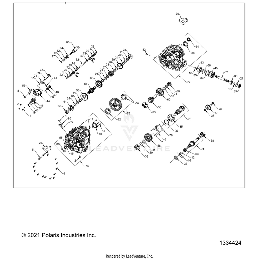 An Image of a Genuine Polaris Parts Schematic Diagram showing the schematic - DRIVE TRAIN: MAIN GEARCASE INTERNALS - 2022 POLARIS RANGER CREW XP 1000 HIGH LIFTER