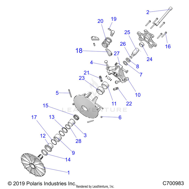 An Image of a Genuine Polaris Parts Schematic Diagram showing the schematic - DRIVE TRAIN: PRIMARY CLUTCH - 2020 POLARIS RANGER CREW XP 1000 NORTHSTAR ULTIMATE AUDIO
