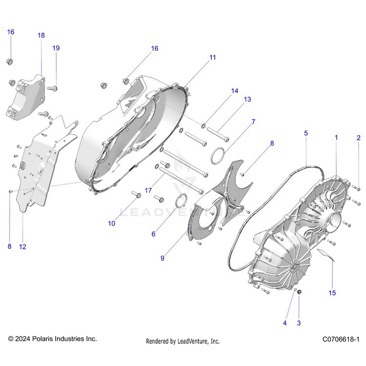 An Image of a Genuine Polaris Parts Schematic Diagram showing the schematic - DRIVE TRAIN: CLUTCH COVER ASM. - 2024 POLARIS XPEDITION ADV 5 NORTHSTAR