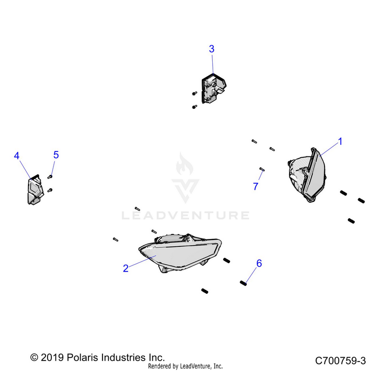 An Image of a Genuine Polaris Parts Schematic Diagram showing the schematic - ELECTRICAL: HEADLIGHTS & TAILLIGHTS - 2023 POLARIS RANGER XP 1000 PREMIUM