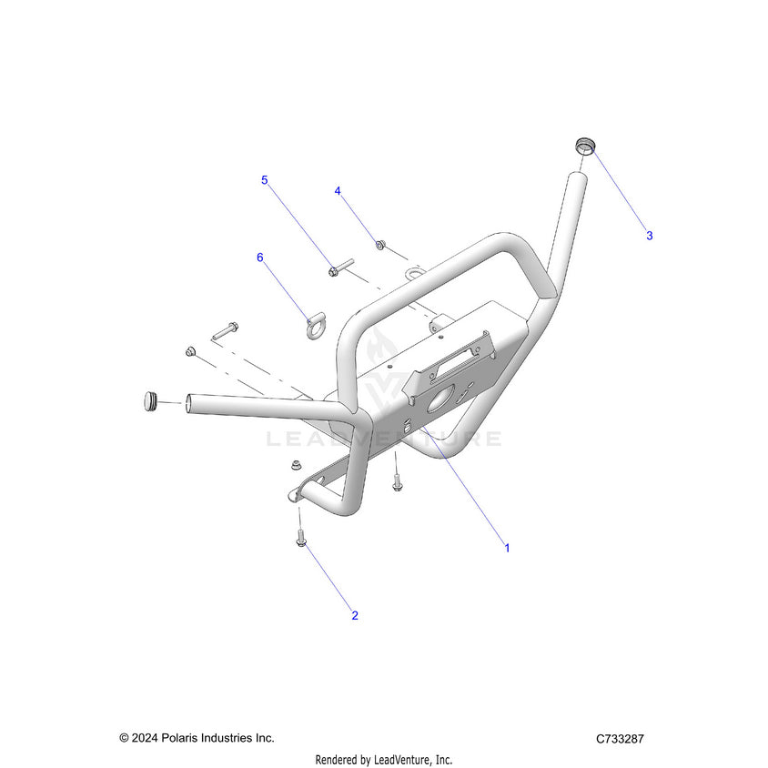 An Image of a Genuine Polaris Parts Schematic Diagram showing the schematic - BODY: FRONT BUMPER - 2025 POLARIS RANGER 1000 XP CREW WATERFOWL
