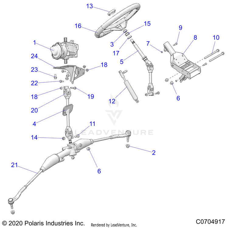 An Image of a Genuine Polaris Parts Schematic Diagram showing the schematic - STEERING: STEERING - 2022 POLARIS RANGER 1000 EPS FULL SIZE