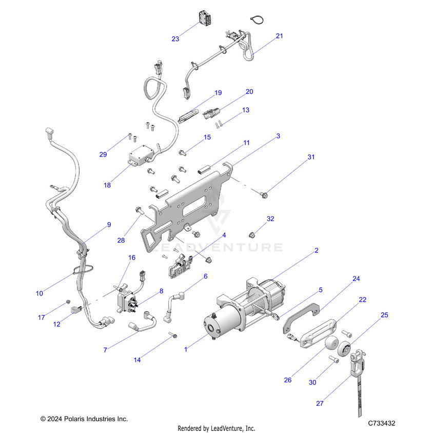 An Image of a Genuine Polaris Parts Schematic Diagram showing the schematic - BODY: WINCH - 2025 POLARIS RANGER 1000 CREW EPS