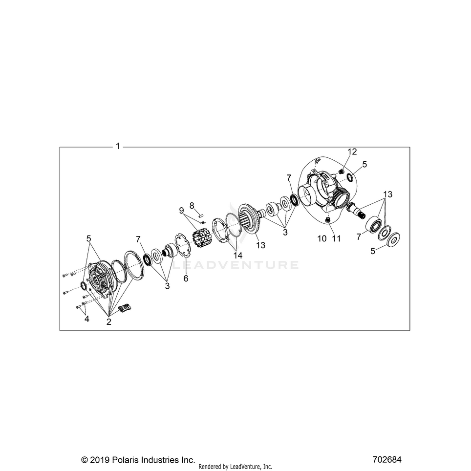 An Image of a Genuine Polaris Parts Schematic Diagram showing the schematic - DRIVE TRAIN: FRONT GEARCASE - 2020 POLARIS RANGER 1000 FULL SIZE