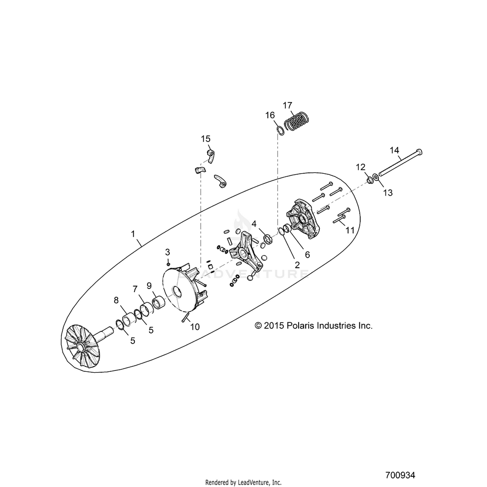 An Image of a Genuine Polaris Parts Schematic Diagram showing the schematic - DRIVE TRAIN: PRIMARY CLUTCH - 2016 POLARIS GENERAL 1000 EPS