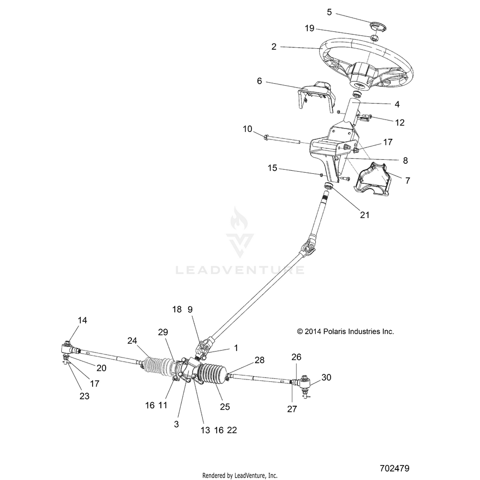 An Image of a Genuine Polaris Parts Schematic Diagram showing the schematic - STEERING: STEERING - 2015 POLARIS RANGER EV
