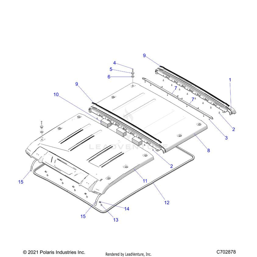 An Image of a Genuine Polaris Parts Schematic Diagram showing the schematic - BODY: ROOF 5P - 2024 POLARIS XPEDITION XP5 ULTIMATE