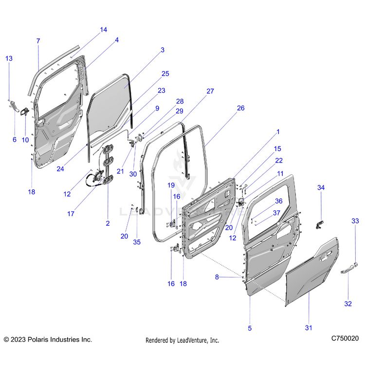 An Image of a Genuine Polaris Parts Schematic Diagram showing the schematic - BODY: DOOR ASSEMBLY FRONT - 2026 POLARIS XPEDITION XP5 NORTHSTAR
