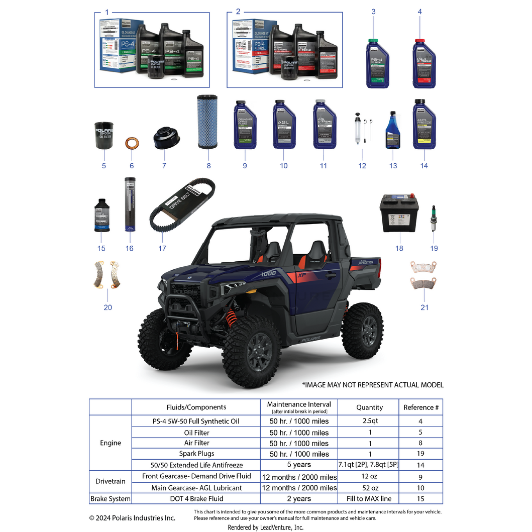 An Image of a Genuine Polaris Parts Schematic Diagram showing the schematic - *SERVICE AND MAINTENANCE PARTS LIST* - 2024 POLARIS XPEDITION ADV 5 ULTIMATE
