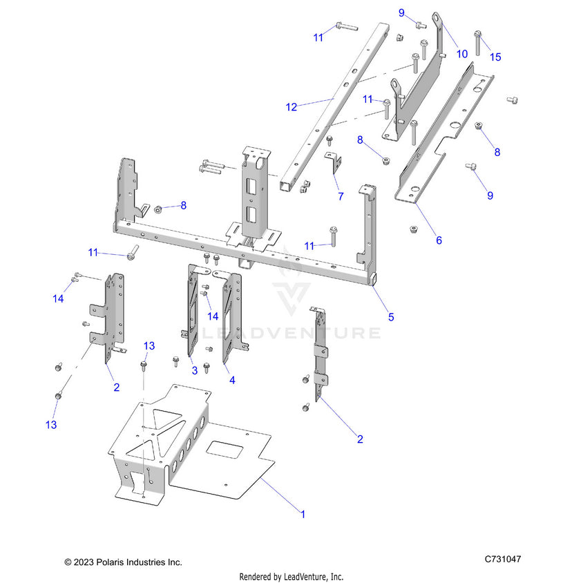 An Image of a Genuine Polaris Parts Schematic Diagram showing the schematic - ELECTRICAL: BATTERY MOUNTING. PT - 2023 POLARIS RANGER EV FULL SIZE PREMIUM