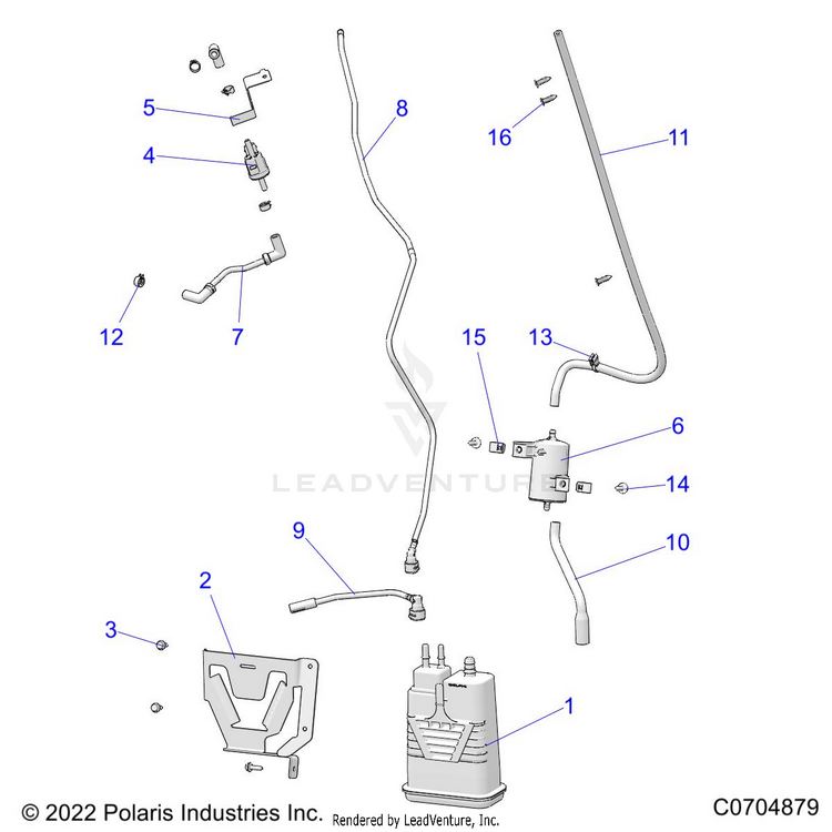 An Image of a Genuine Polaris Parts Schematic Diagram showing the schematic - FUEL: SYSTEM FUEL TANK EVAP - 2022 POLARIS RANGER CREW XP 1000 WATERFOWL EVAP