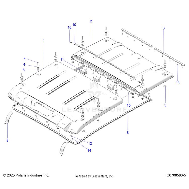An Image of a Genuine Polaris Parts Schematic Diagram showing the schematic - BODY: ROOF - 2025 POLARIS XPEDITION ADV NORTHSTAR