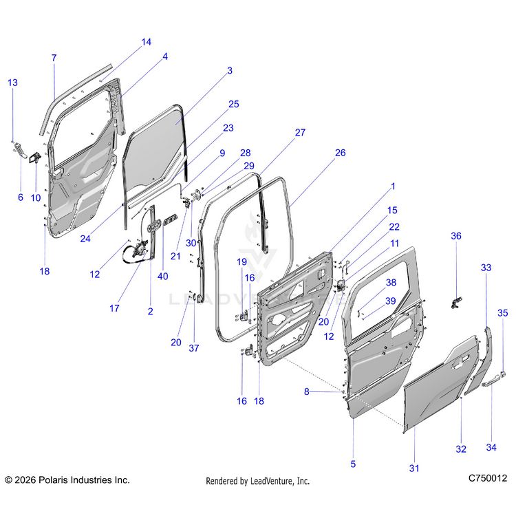 An Image of a Genuine Polaris Parts Schematic Diagram showing the schematic - BODY: DOOR ASSEMBLY - 2026 POLARIS XPEDITION ADV NORTHSTAR