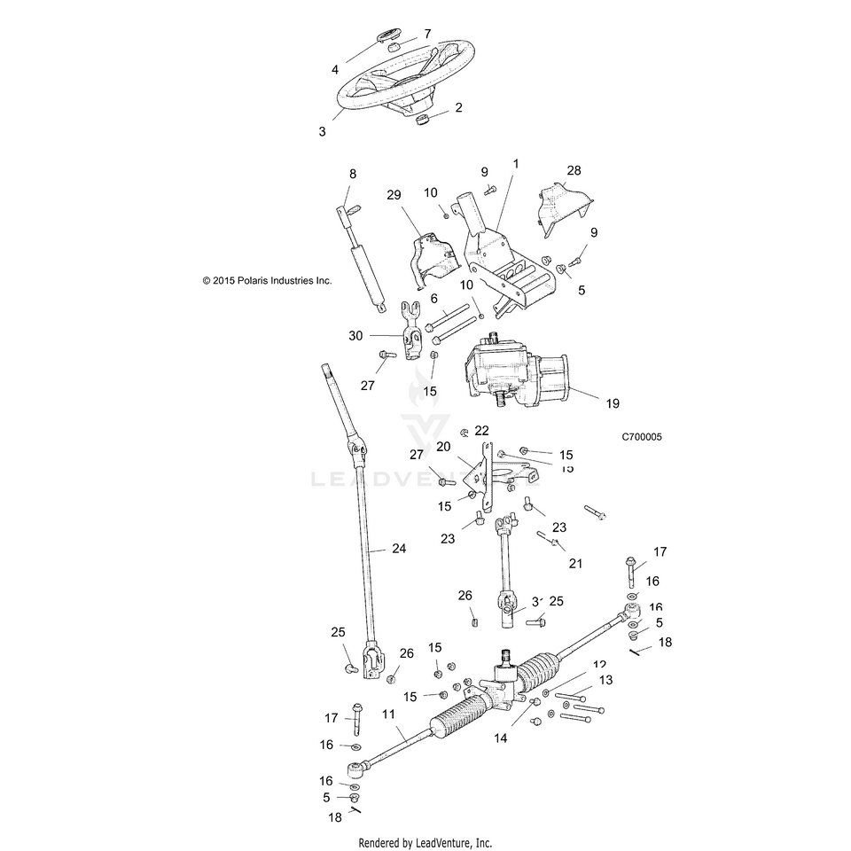 An Image of a Genuine Polaris Parts Schematic Diagram showing the schematic - STEERING: STEERING - 2019 POLARIS RANGER 570